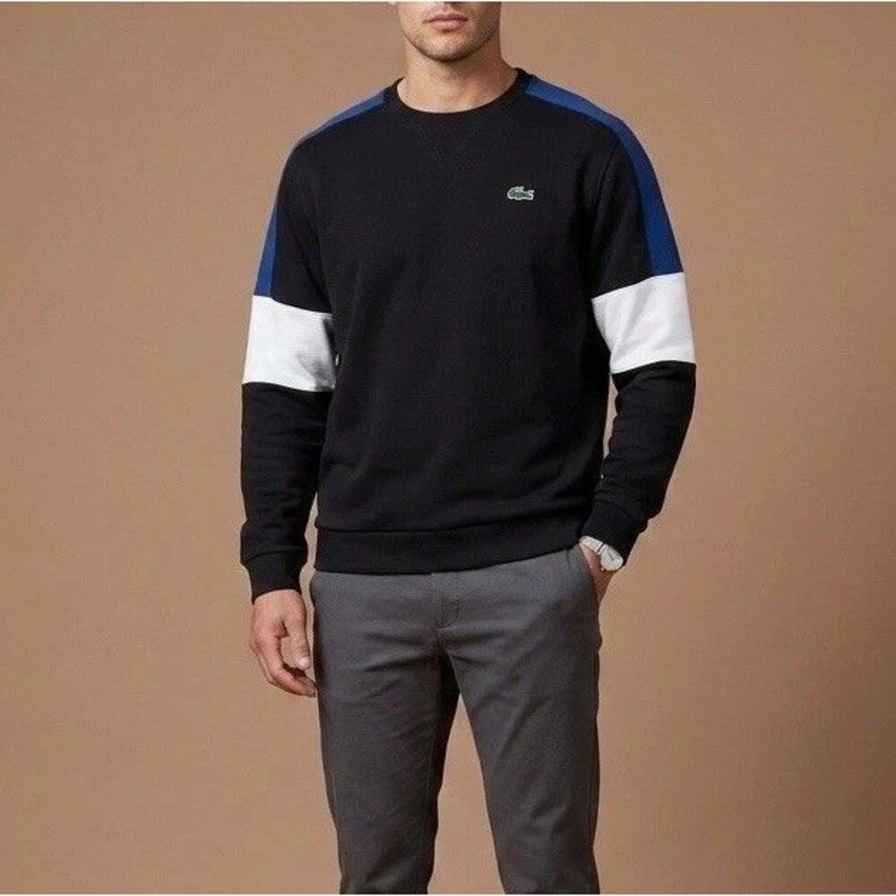 Lacoste Sport Sweatshirt Black Blue White Crewneck Pullover Menâs Size US 3XL